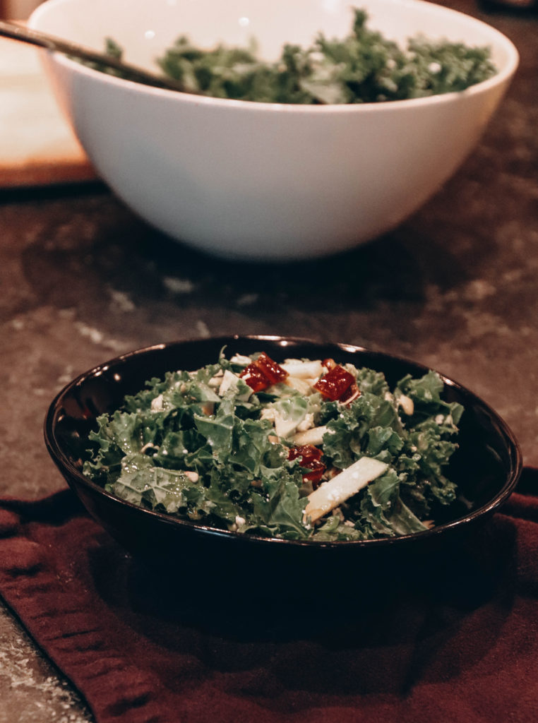 kale and brussel sprout chopped salad with champagne vinaigrette recipe